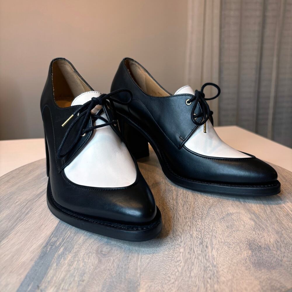 Office of Angela Scott Mrs. Bianca Wingtip Pump Black White Heels Women's Sz 8.5